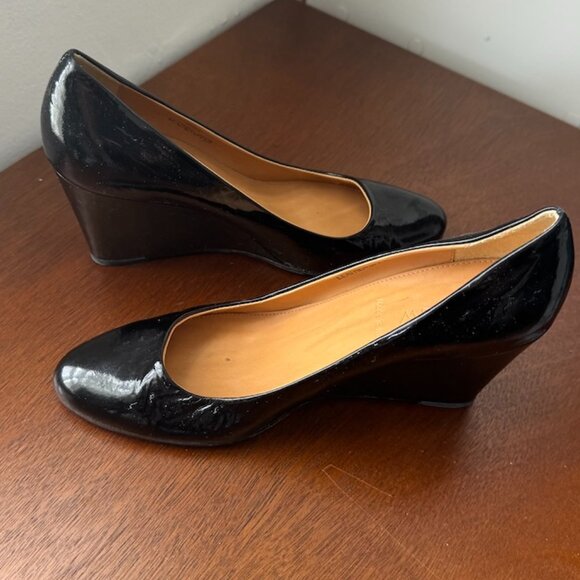 J.Crew Patent Black Wedge Heels - Size 6.5 - Picture 2 of 5
